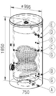 RVS indirecte, staande boiler - 750 liter